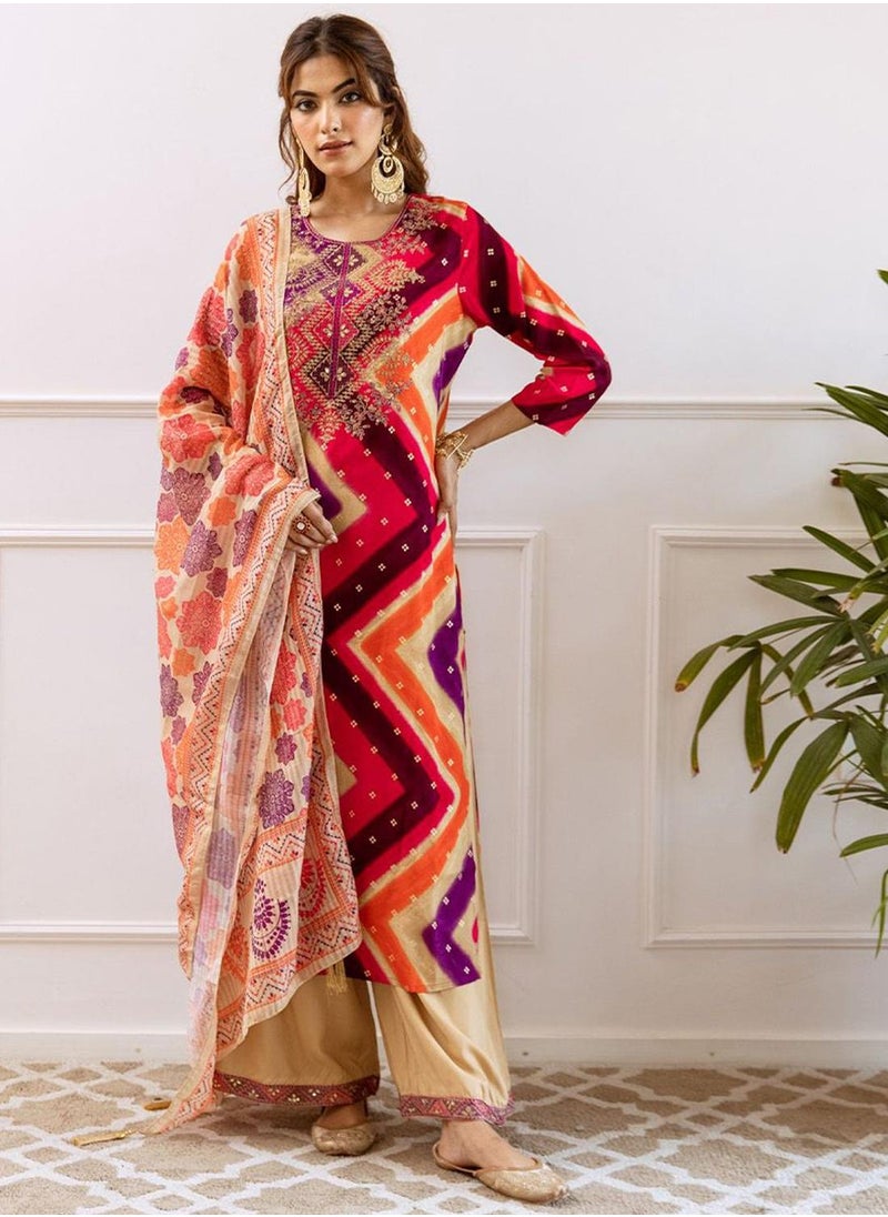 ISHIN Women's Pink Rayon Printed Tunic Full Length Casual Straight Fit Kurta Set  - Image 5