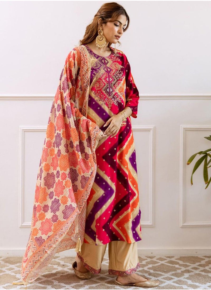 ISHIN Women's Pink Rayon Printed Tunic Full Length Casual Straight Fit Kurta Set  - Image 3
