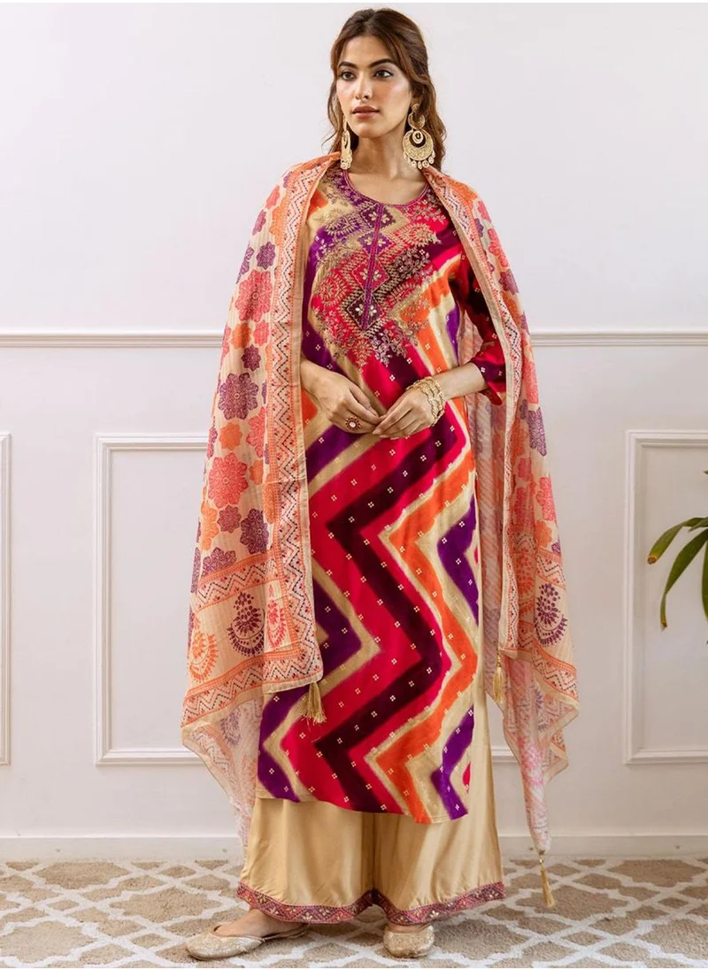 آي شين Women's Pink Rayon Printed Tunic Full Length Casual Straight Fit Kurta Set