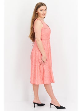 French Connection Women Allover Print Tie Waist Midi Dress, Orange  - Image 3