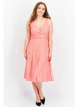 French Connection Women Allover Print Tie Waist Midi Dress, Orange  - Image 1