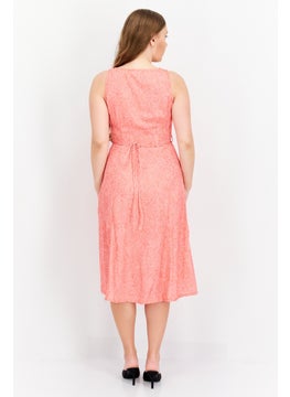 French Connection Women Allover Print Tie Waist Midi Dress, Orange  - Image 2