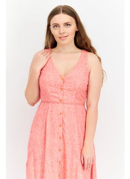 French Connection Women Allover Print Tie Waist Midi Dress, Orange  - Image 4