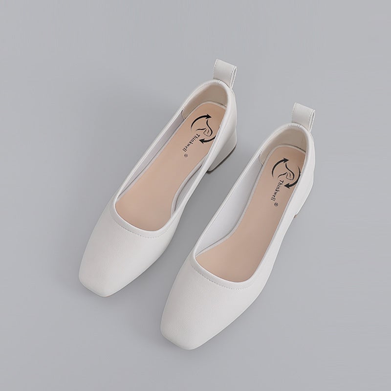 Work Shoes Women'S Black Small Leather Shoes Thick Heel Mid Heel High Heels Professional Work Women'S Shoes Square Hole Shoes - Image 4