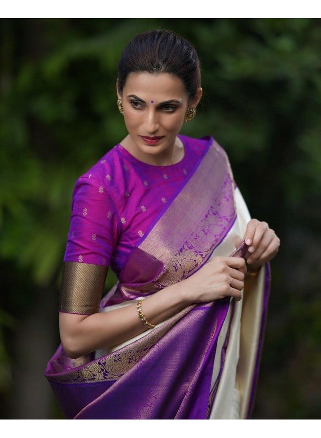 Aika Creation Women's Silk Woven Saree(VC-112 Wh-Purple)  - Image 3
