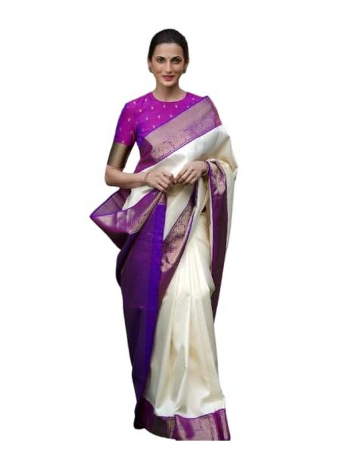 Aika Creation Women's Silk Woven Saree(VC-112 Wh-Purple)  - Image 1
