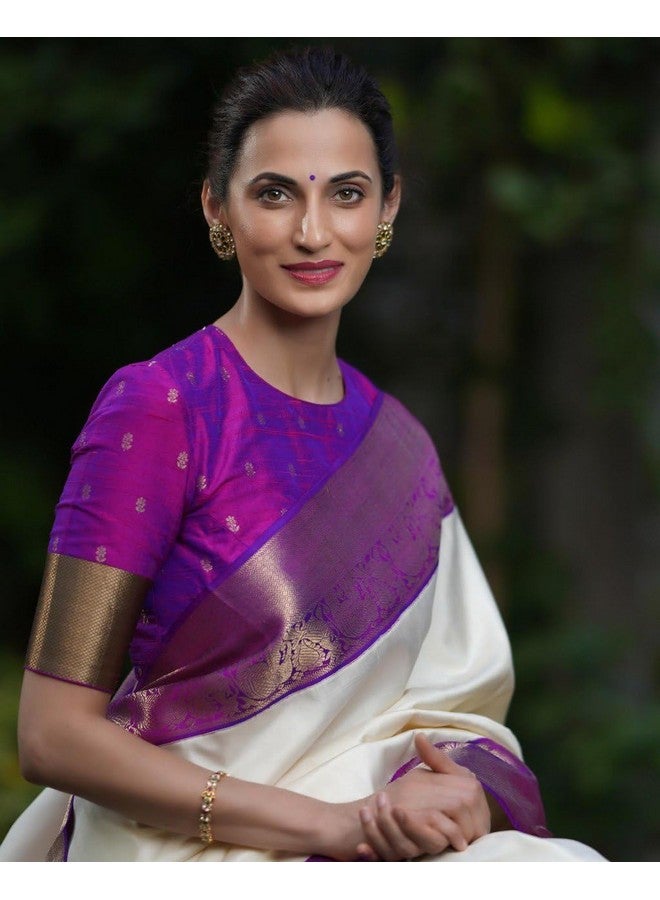 Aika Creation Women's Silk Woven Saree(VC-112 Wh-Purple)  - Image 5