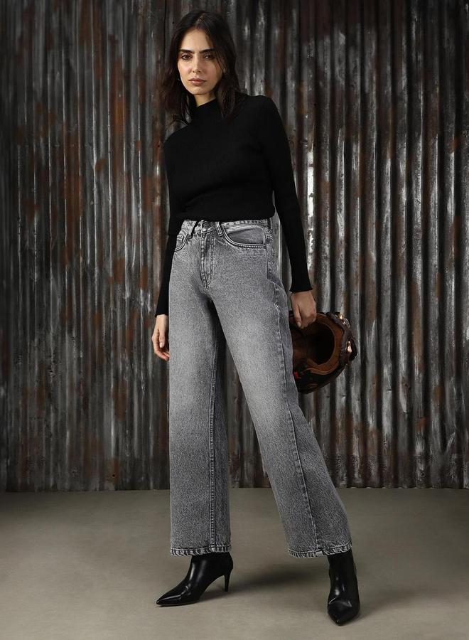 هاي ستار جينز واسع بخصر مرتفع بتأثير باهت خفيف - Image 5