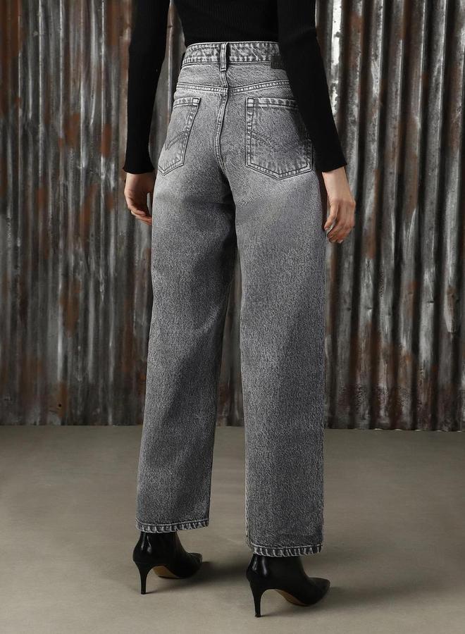 هاي ستار جينز واسع بخصر مرتفع بتأثير باهت خفيف - Image 4