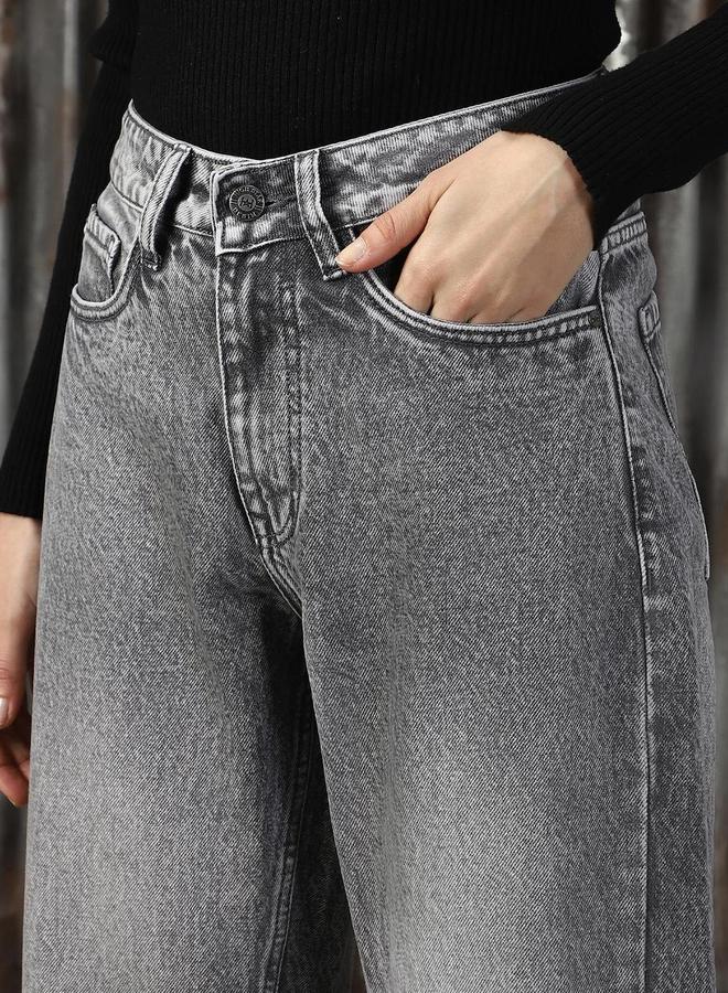 هاي ستار جينز واسع بخصر مرتفع بتأثير باهت خفيف - Image 2