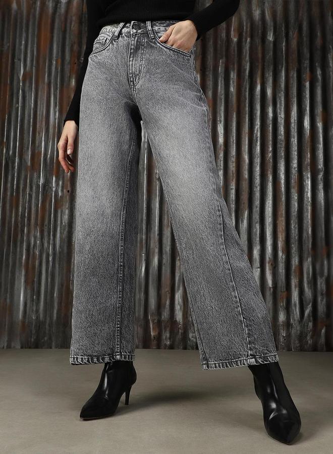 هاي ستار جينز واسع بخصر مرتفع بتأثير باهت خفيف - Image 3