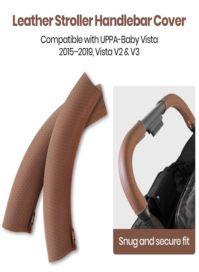 LuQiBabe Leather Stroller Handlebar Cover Compatible with UPPA-Baby Vista 2015–2019, Vista V2 & V3 – 100% Natural Leather Grip Sleeve with Zipper, Perforated Anti-Slip Design, Easy Install Stroller Accessory - Image 2