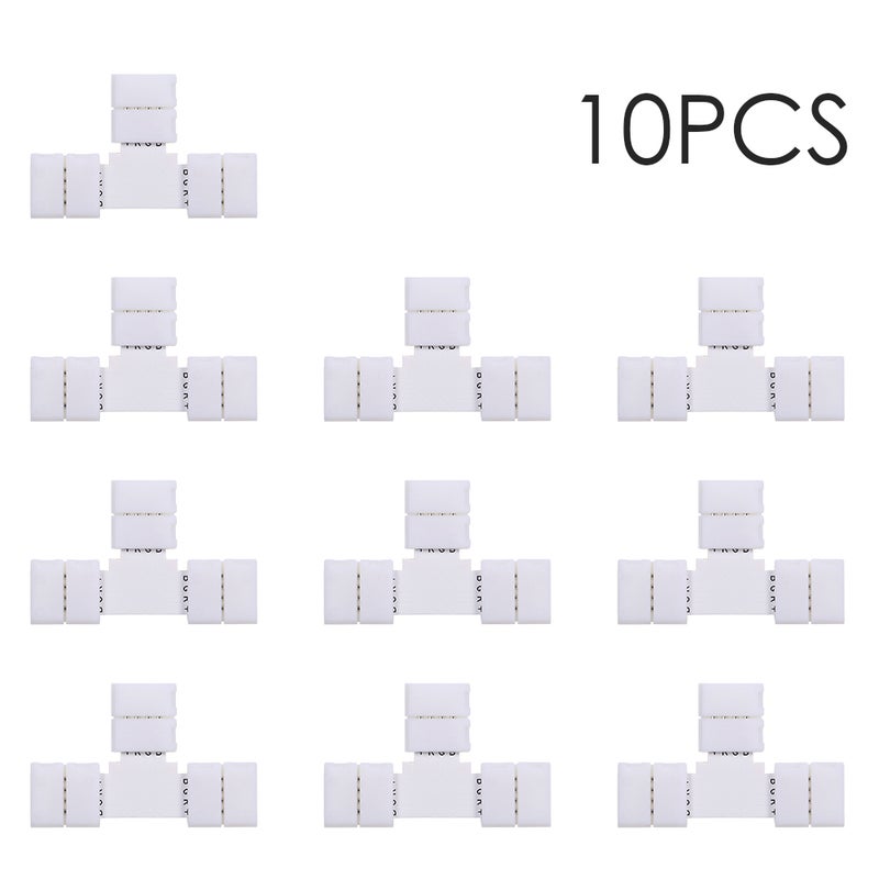 T Shape 4 Pins RGB LED Strip Connector Quick Splitter 10 Pack White - Image 1