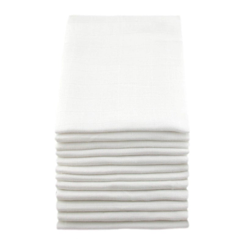 MuslinZ Baby Muslin Squares Burp Cloths 12 Pack White, 100% Pure Cotton, 70cms, Baby Essential, Soft Breathable and Absorbent - Image 1