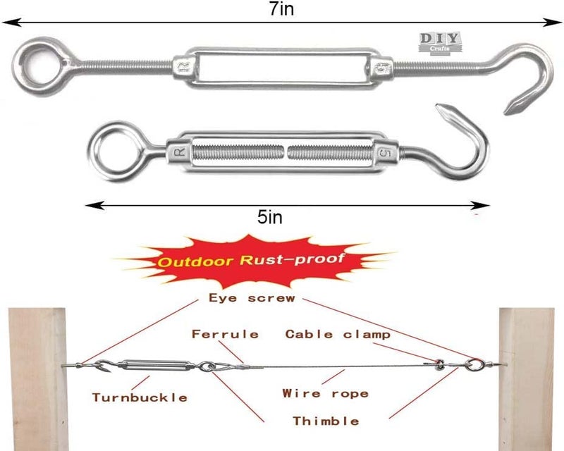 DIY Crafts 1x Kit Silver Cable Railing Kit Hook Eye Turnbuckle Wire Rope Tension Cable Clip Clamp Aluminum Crimping Loop Stainle 1x Kit Silver - Image 3