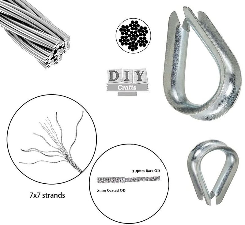 DIY Crafts 1x Kit Silver Cable Railing Kit Hook Eye Turnbuckle Wire Rope Tension Cable Clip Clamp Aluminum Crimping Loop Stainle 1x Kit Silver - Image 4
