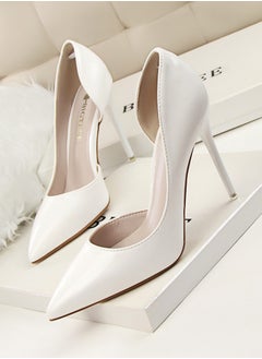 BIGTREE Women's Solid Color Fashionable Stiletto Pumps 10.5cm Elegant Gorgeous Closed Pointed Toe Slip On Solid High Heels White  - Image 1