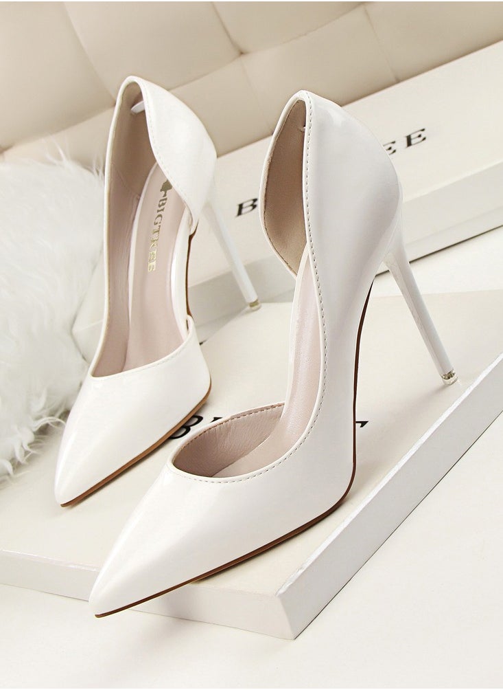 BIGTREE Women's Solid Color Fashionable Stiletto Pumps 10.5cm Elegant Gorgeous Closed Pointed Toe Slip On Solid High Heels White  - Image 1