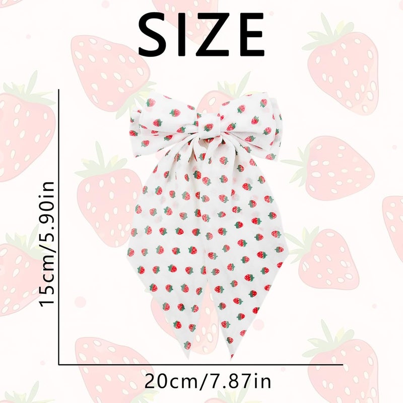 Macute Strawberry Hair Bow Clips Chiffon Hair Bows for Women Fruit Big Bow Hair Clips for Girls Silky Satin Large Hair Barrettes Spring Bows Clip Red Hairpins for Thick Thin Strawberry Hair Accessories 1Pcs - Image 2