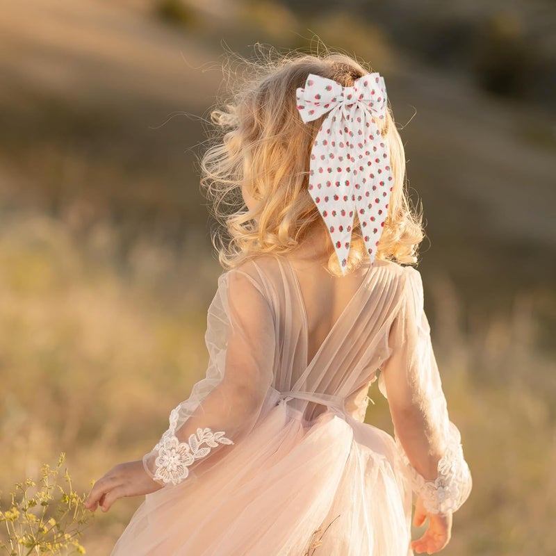 Macute Strawberry Hair Bow Clips Chiffon Hair Bows for Women Fruit Big Bow Hair Clips for Girls Silky Satin Large Hair Barrettes Spring Bows Clip Red Hairpins for Thick Thin Strawberry Hair Accessories 1Pcs - Image 5