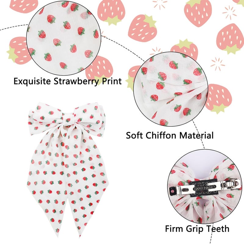 Macute Strawberry Hair Bow Clips Chiffon Hair Bows for Women Fruit Big Bow Hair Clips for Girls Silky Satin Large Hair Barrettes Spring Bows Clip Red Hairpins for Thick Thin Strawberry Hair Accessories 1Pcs - Image 3