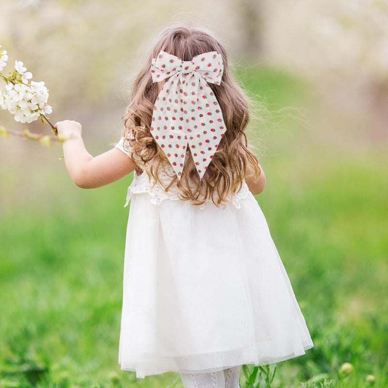 Macute Strawberry Hair Bow Clips Chiffon Hair Bows for Women Fruit Big Bow Hair Clips for Girls Silky Satin Large Hair Barrettes Spring Bows Clip Red Hairpins for Thick Thin Strawberry Hair Accessories 1Pcs - Image 4