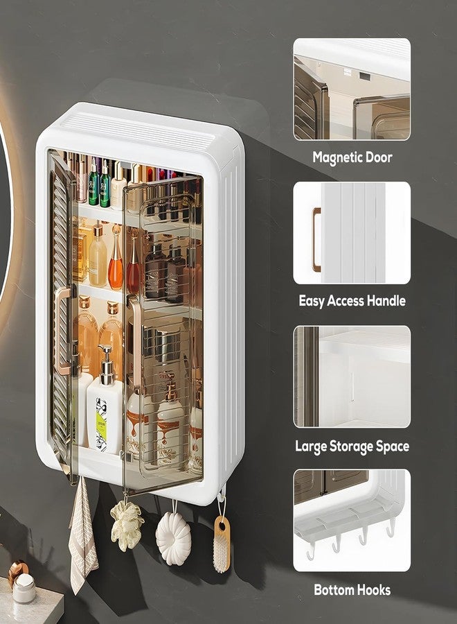 Falshruti Wall Mounted Storage Cabinet with Door & Adjustable Shelves | Self-Adhesive No Drill Kitchen & Bathroom Organizer | Multipurpose Plastic Cabinet for Spices, Toiletries, Makeup, Skincare - Image 4