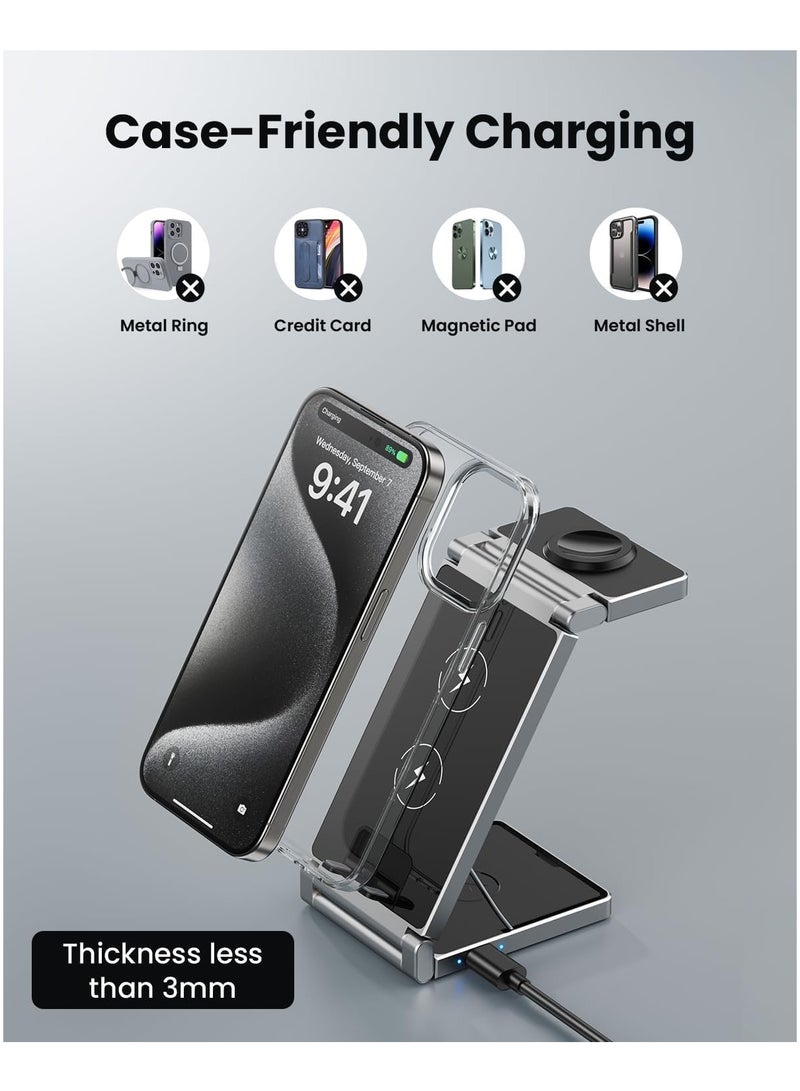 3 in 1 Wireless Charger, A80s Wireless Charger Foldable Zinc Alloy for iPhone 15/14/13/12/11 Pro MAX/X/XS Max/8/8 Plus,Apple Watch S2-8/Ultra,AirPods  - Image 3