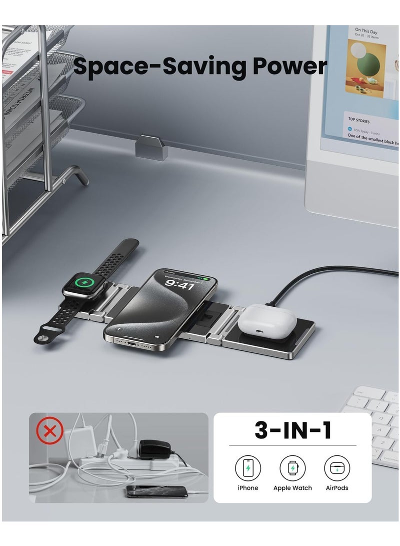 3 in 1 Wireless Charger, A80s Wireless Charger Foldable Zinc Alloy for iPhone 15/14/13/12/11 Pro MAX/X/XS Max/8/8 Plus,Apple Watch S2-8/Ultra,AirPods  - Image 4