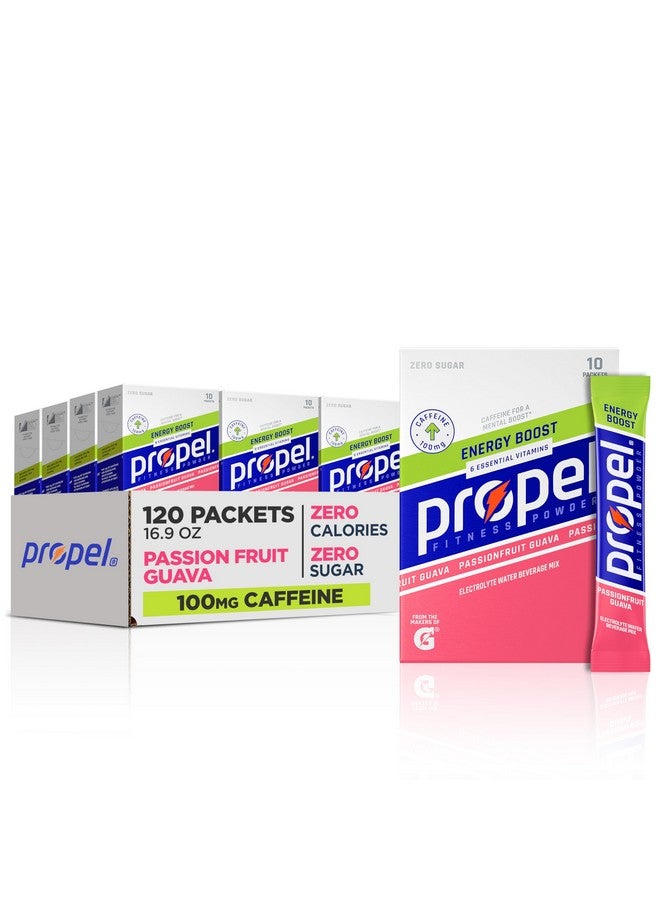 Propel Energy Boost Zero Calorie Powder Packets with Electrolytes and Caffeine, Passionfruit Guava, (120 Pack) - Image 1
