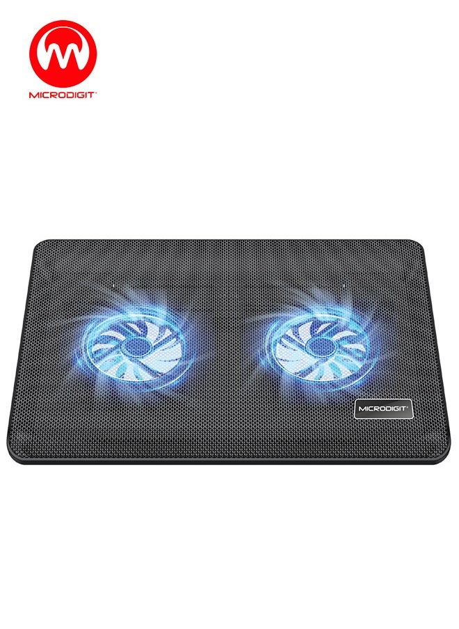 Micro Digit MICRODIGIT Laptop Cooling Pad with Dual 80mm Fans Blue LED Light USB Powered Metal Mesh Adjustable Angle Silent Operation, MD455CP  - Image 1