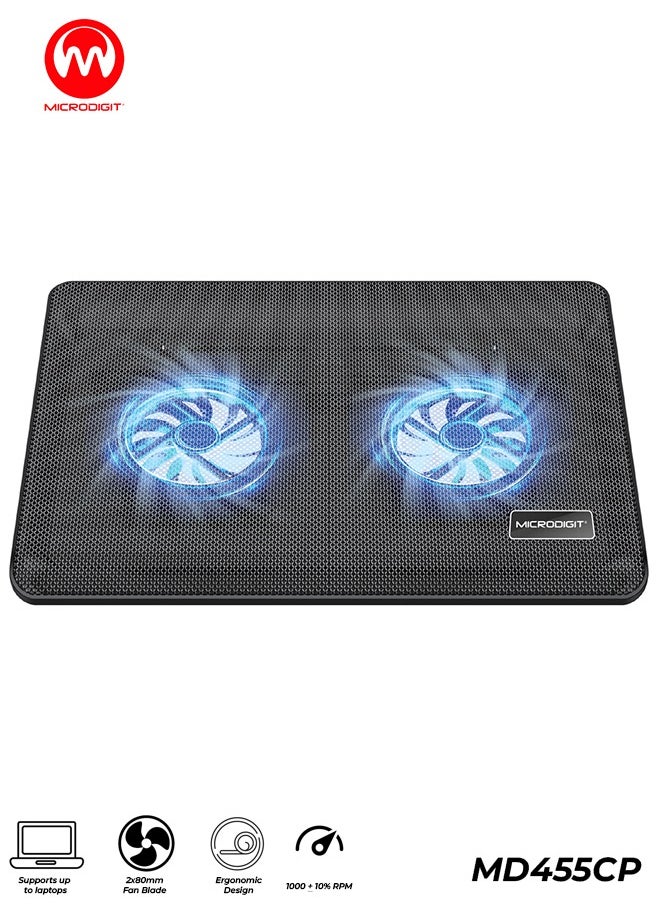Micro Digit MICRODIGIT Laptop Cooling Pad with Dual 80mm Fans Blue LED Light USB Powered Metal Mesh Adjustable Angle Silent Operation, MD455CP  - Image 2