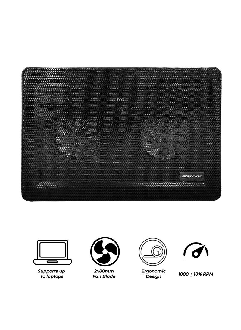 Micro Digit MICRODIGIT Laptop Cooling Pad with Dual 80mm Fans Blue LED Light USB Powered Metal Mesh Adjustable Angle Silent Operation, MD455CP  - Image 4