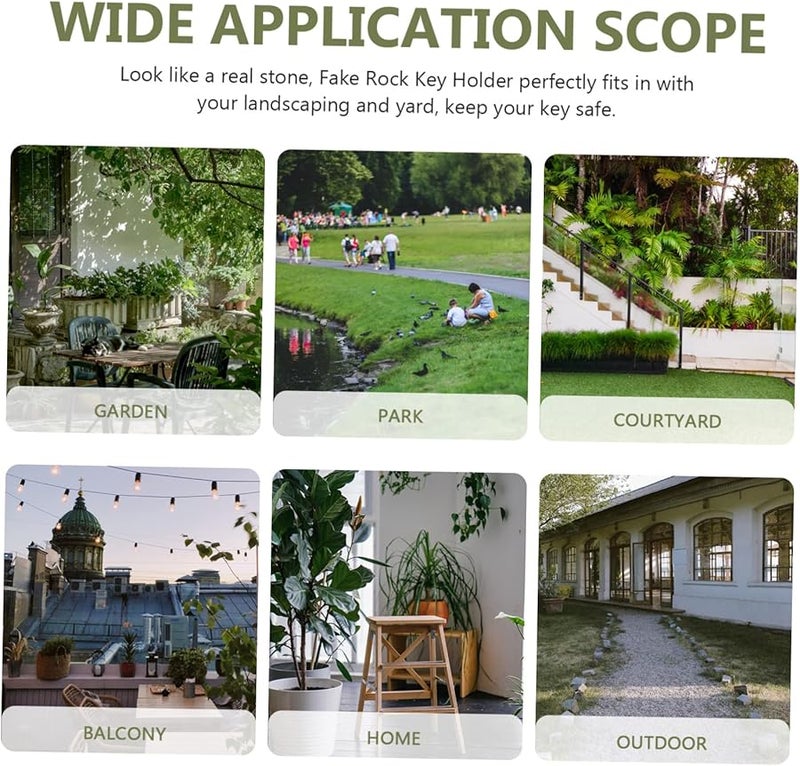 مخبأ مفاتيح صخري واقعي للحدائق الخارجية والفناء، حامل تخزين مفاتيح متين من الراتنج - Image 5
