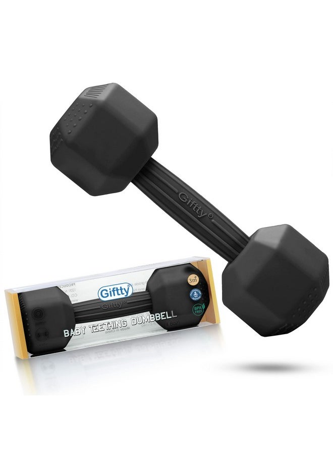 Giftty - Baby Dumbbell Toy Silicone Infant Rattle Teething Toy Teether Toddler Sensory Toy Durable Safe Exercises Workout Weight Great Gift For Girls And Boys (1Pcs Black) - Image 1