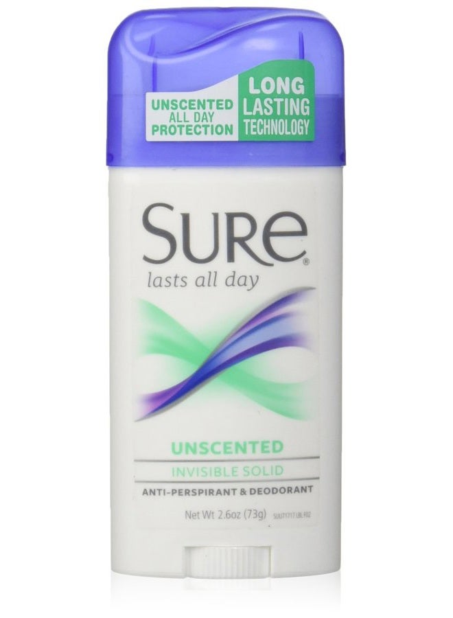 Sure Invisible Solid Anti-Perspirant and Deodorant, Unscented, 2.6-Ounces (Pack of 6) - Image 1