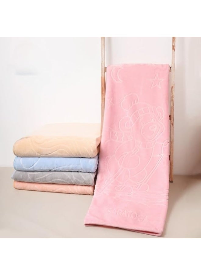 Soft Velvet Fleece Blanket Double Layered for Girls and Boys Lightweight Comfortable Warm Colorful Design Suitable for Home, Bed, Sofa and School Use 110x90cm (Pink) - Image 1