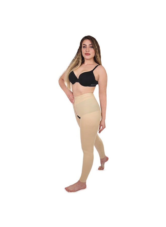 Sedra Shapely Women's full-body shapewear with a high waist for tummy control, waist shaping, and thigh definition. Shapewear with high compression, multi-level front snaps, and a front opening. Suitable for postpartum and under clothing. Beige. - Image 1