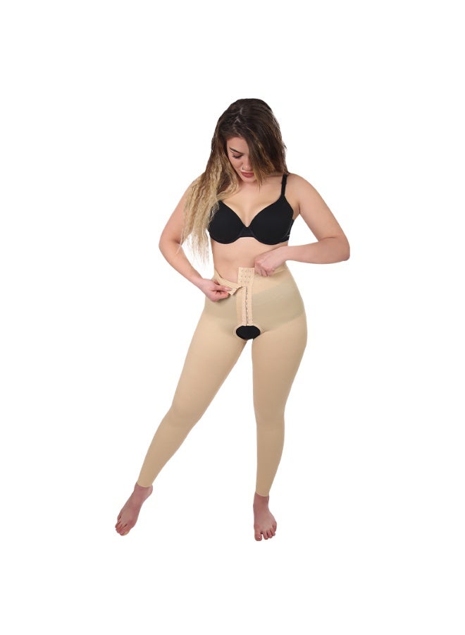 Sedra Shapely Women's full-body shapewear with a high waist for tummy control, waist shaping, and thigh definition. Shapewear with high compression, multi-level front snaps, and a front opening. Suitable for postpartum and under clothing. Beige. - Image 5