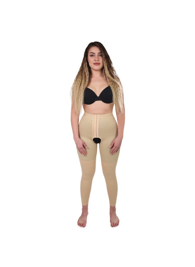 Sedra Shapely Women's full-body shapewear with a high waist for tummy control, waist shaping, and thigh definition. Shapewear with high compression, multi-level front snaps, and a front opening. Suitable for postpartum and under clothing. Beige. - Image 4