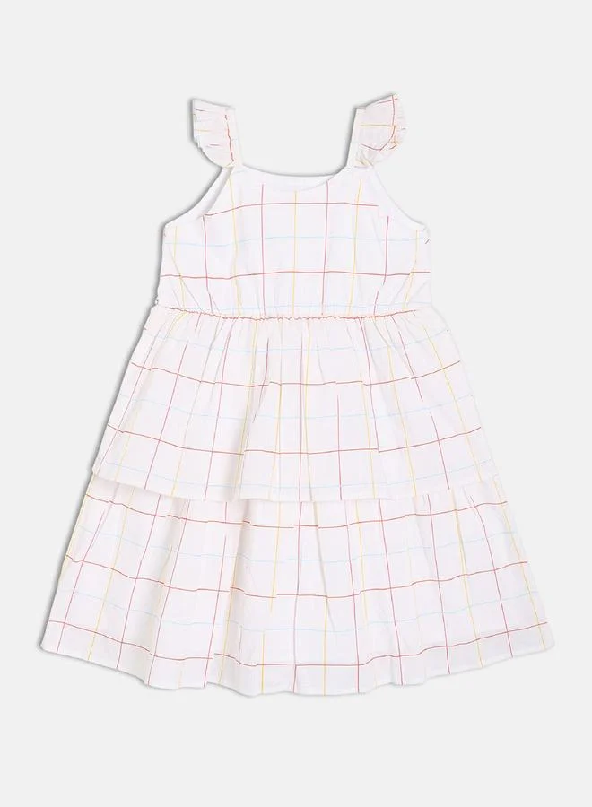 MINIKLUB Girls Plaid Dress with Floral Embroidery