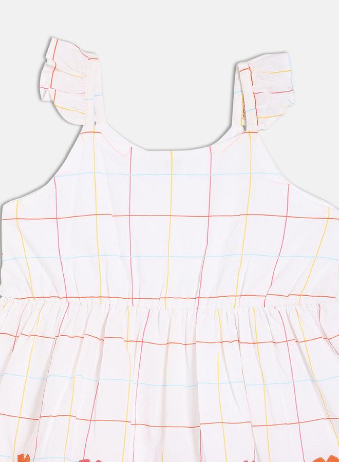 MINIKLUB Girls Plaid Dress with Floral Embroidery - Image 3