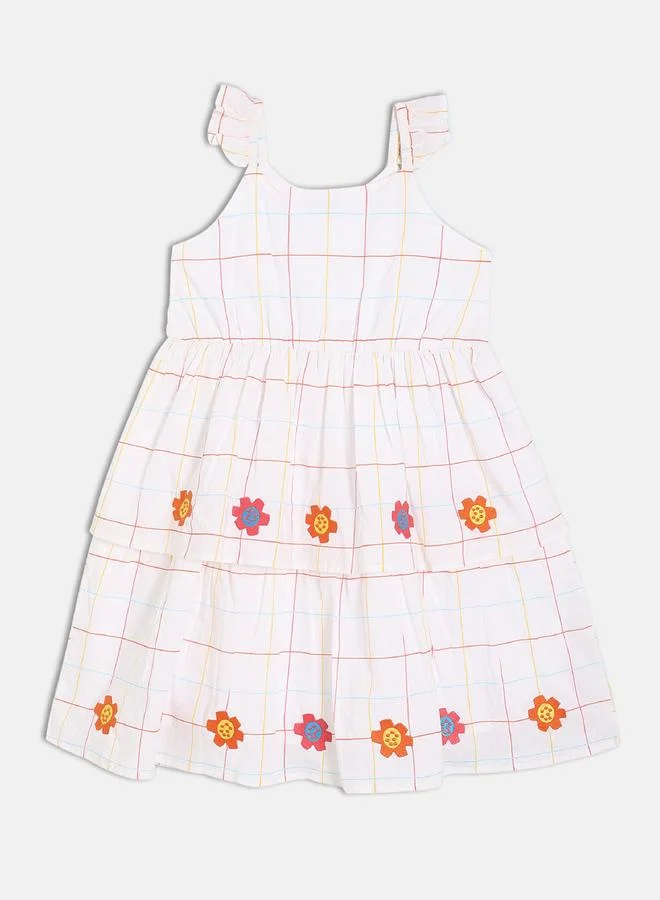 MINIKLUB Girls Plaid Dress with Floral Embroidery