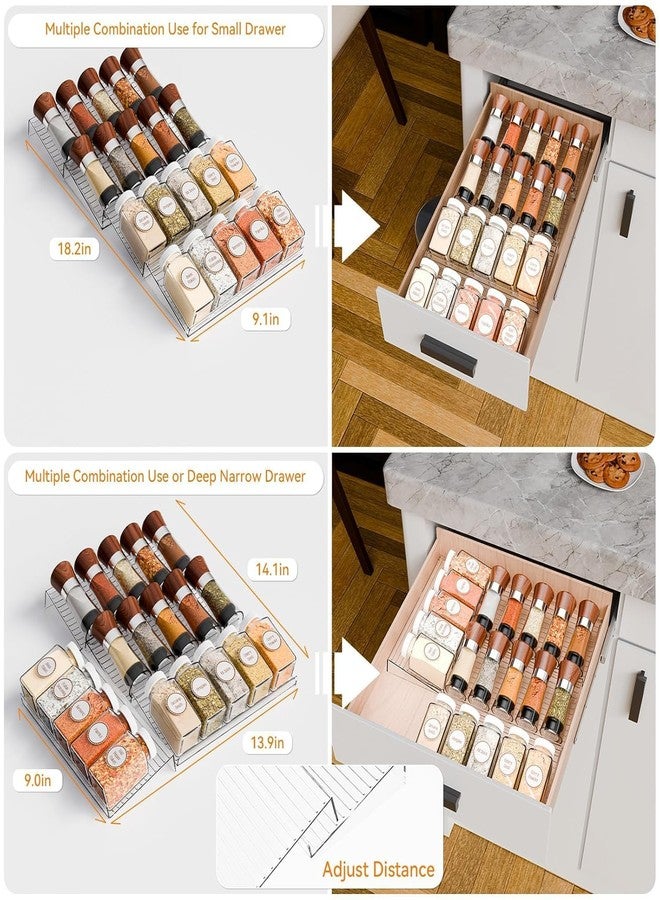 Olpad Expandable Acrylic Spice Drawer Organizer, 4-Tier Clear Seasoning Rack for Kitchen Drawers, Adjustable Width In-Drawer Spice Tray Insert for Large & Small Cabinets, Shatter-Resistant Plastic Holder - Image 4