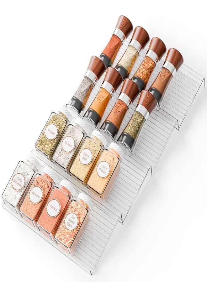 Olpad Expandable Acrylic Spice Drawer Organizer, 4-Tier Clear Seasoning Rack for Kitchen Drawers, Adjustable Width In-Drawer Spice Tray Insert for Large & Small Cabinets, Shatter-Resistant Plastic Holder - Image 1