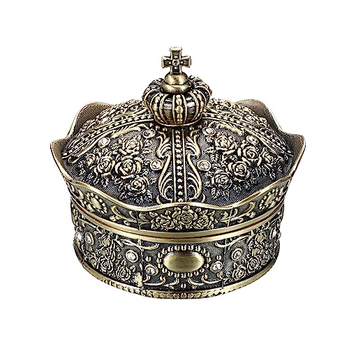 Hipiwe Vintage Jewelry Box Antique Crown Design Trinket Treasure Chest Storage Organizer Metal EarringsNecklaceRing Holder Case Keepsake Giftb Box for Women Bronze - Image 1