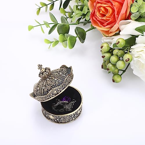 Hipiwe Vintage Jewelry Box Antique Crown Design Trinket Treasure Chest Storage Organizer Metal EarringsNecklaceRing Holder Case Keepsake Giftb Box for Women Bronze - Image 3