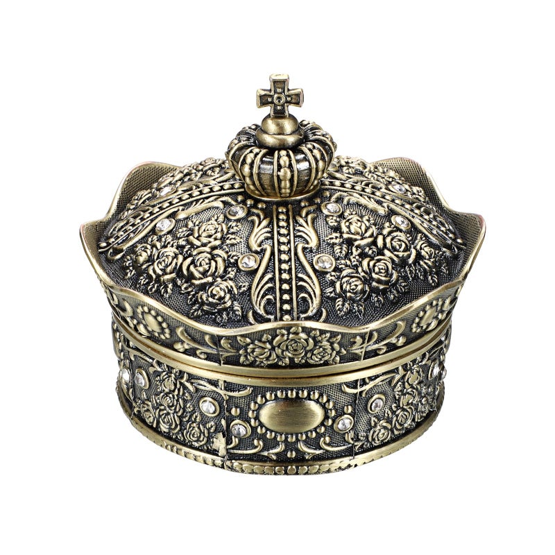 Hipiwe Vintage Jewelry Box Antique Crown Design Trinket Treasure Chest Storage Organizer Metal EarringsNecklaceRing Holder Case Keepsake Giftb Box for Women Bronze - Image 2