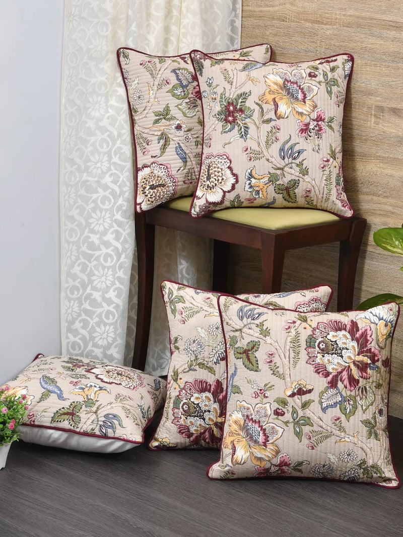 Clasiko Cushion Covers Set of 5; 22x22 Inches; Multicolor Flowers - Image 3