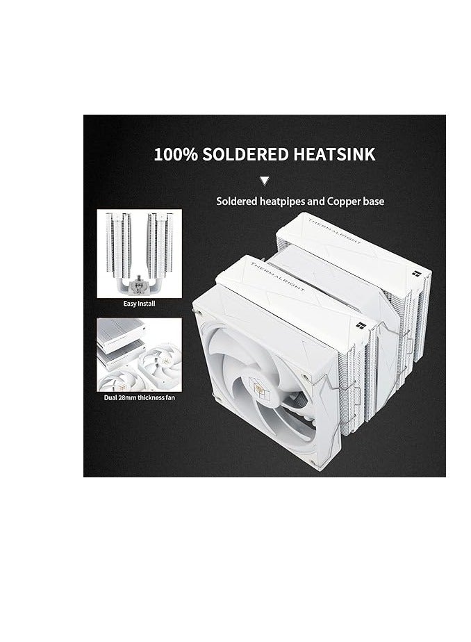 Thermalright Royal Pretor 130 White CPU Air Cooler, Computer Double Towers Radiator, 6 Heat Pipes CPU Cooler, Dual PWM Fans,High Performance PC Cooling,for AM4/AM5;Intel 1851/1700/1150/1151/1200/2011 - Image 5